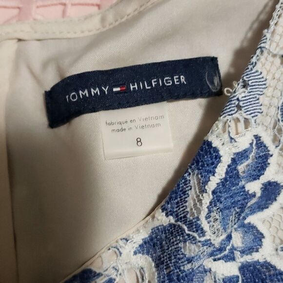 TOMMY Hilfiger Floral blue and cream Lace Blue Dress size 8 - Picture 8 of 8